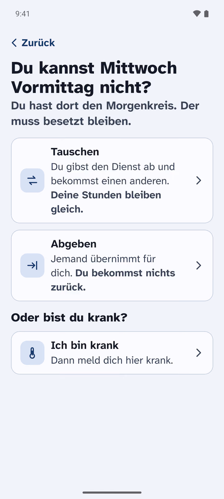 „Du kannst Mittwoch Vormittag nicht?“ mit Tauschen und Abgeben